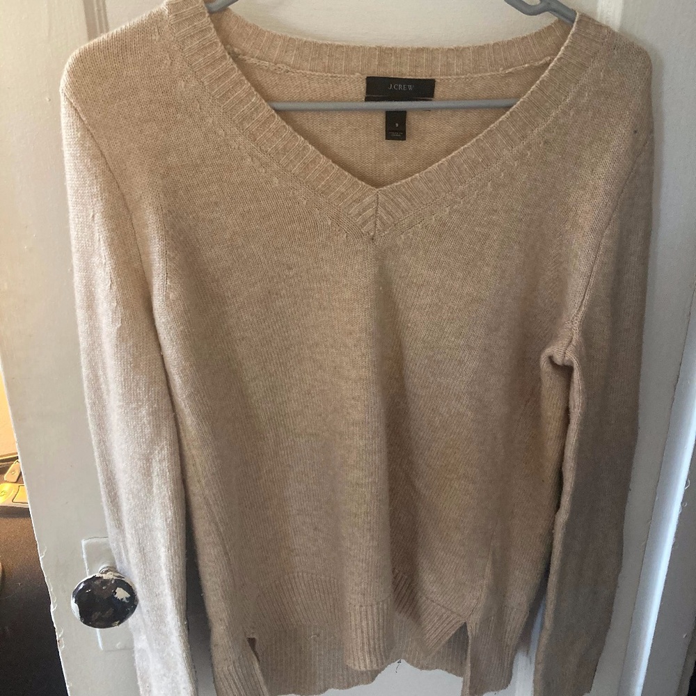 Camel J Crew Cashmere V Neck Sweater